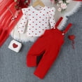 thumbnail image 4 of Valentine's Day Baby Outfits Long Sleeve Heart Prints Ribbed Pullover Tops Suspenders Pants Outfits,Size 12 Months-18 Months White, 4 of 7