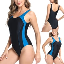 Cavosen One Piece Swimsuit Women Round Neck Tankini Bathing Suit Wide Straps Round Neck Rash Guard Swimsuit Surfing Diving Workout Swimwear Summer Resort Beachwear Blue S