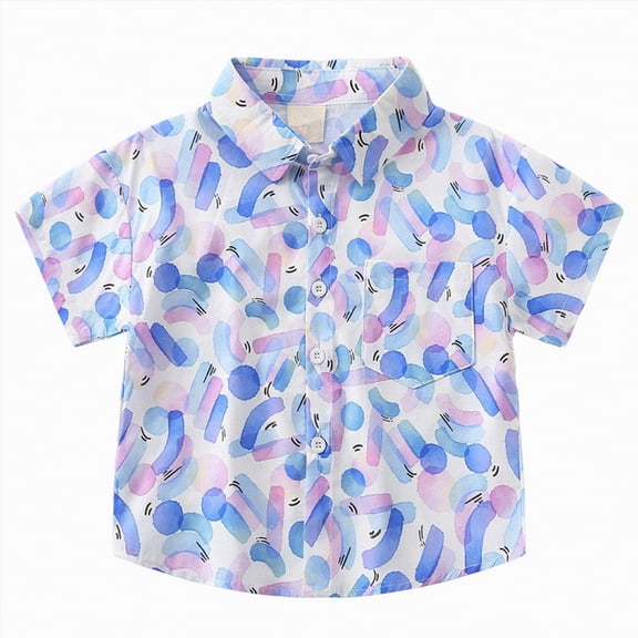 Larisalt Baby Boys Easter Shirts Cute Print Button-Down Lapel Shirt Tops Toddler Boy Summer Easter Clothes
