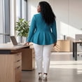 thumbnail image 4 of Agnes Orinda Women's Plus Size St. Patrick's Day Blazer Button Notch Panel Ruffle Peplum Blazers 1X Lake Blue, 4 of 6