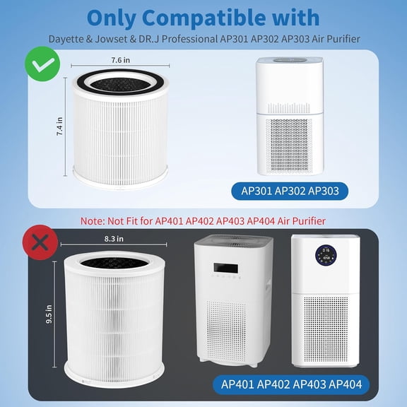 4 Packs AP301 AP302 Filter Compatible with JOWSET Cleaner Purifier H13 HEPA for Large Room