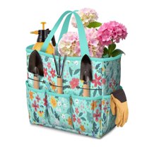 Garden Tool Bag,Pioneer Flower Floral Print Pattern Garden Tool Organizer,Garden Gifts,Waterproof Multi-Pocket Garden Tool Storage 11.8x5.5x11.4 Inch(Tools NOT Included)