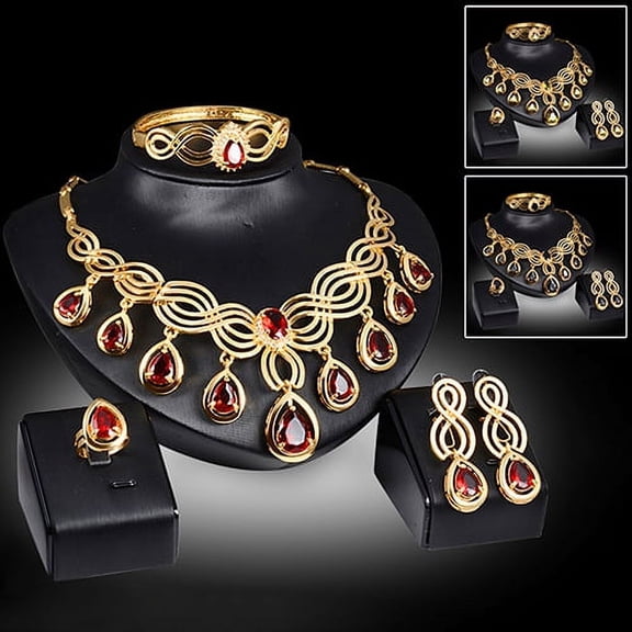SmartBy Noble Cubic Zirconia Earrings Necklace Bib Statement Ring Bracelet Jewelry Set