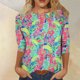 thumbnail image 2 of Camisas de manga 3/4 para mujer Camisetas gráficas con estampado lindo Blusas Casual Tallas grandes Tops básicos Jersey Verde / L, 2 of 6