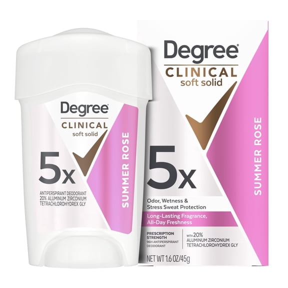 Degree Clinical Strength Antiperspirant Deodorant 96-Hour Sweat & Odor Protection Summer Rose Soft Solid - 2 Pack