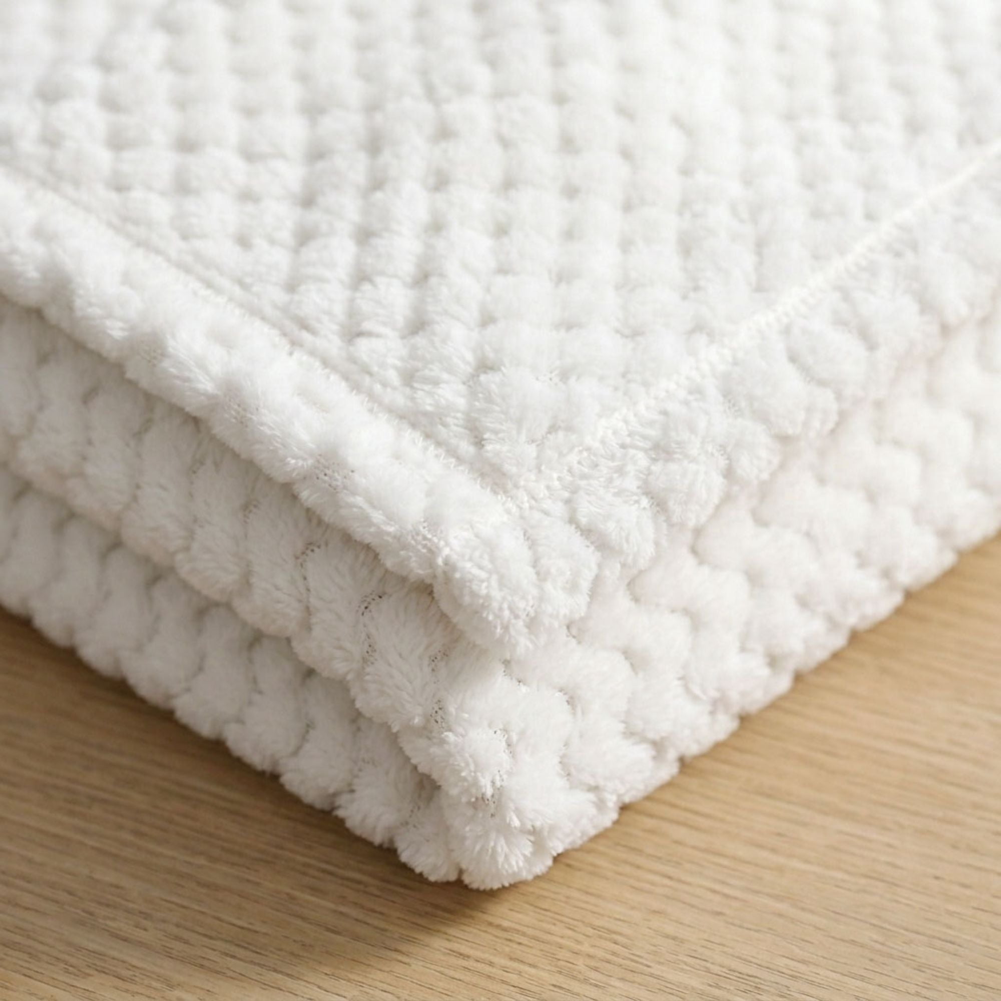 Superior Lily Pebbled Fluffy Fleece Blanket, King Size, White