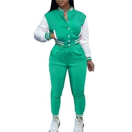 

wofedyo Scrubs For Women Set Autumn Baseball Suit Two Piece Set Solid Coat Long Pants Tracksuits Outfits Piece Outfits For Women Hoodies For Women