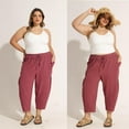 thumbnail image 4 of CASSIE LIZ Plus Size Womens Pants 4X Brick Red Summer Wide Leg Knit Palazzo Pants Lounge Ladies Casual Drawstring Harem Fall Pants with Pocket 4XL 24W 26W, 4 of 7