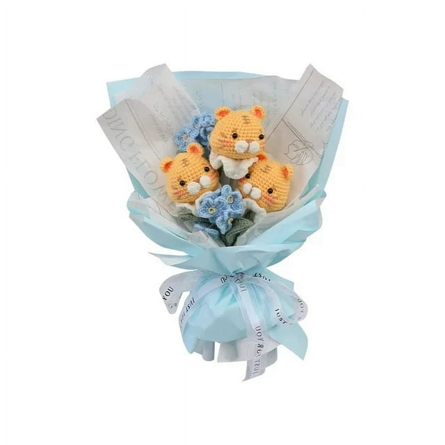 TLKKUE Crochet Knitting Animal Or Flower Bouquets Kit With Cotton Yarn Thread Instructions DIY Knit Tool Set Accessories
