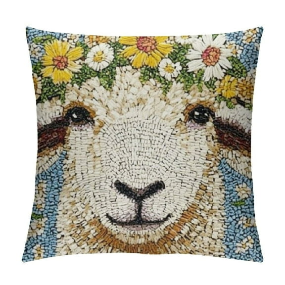 Orinice Spring Sheep Poly Filled Hook Pillow, Square, Wool and 12x12in