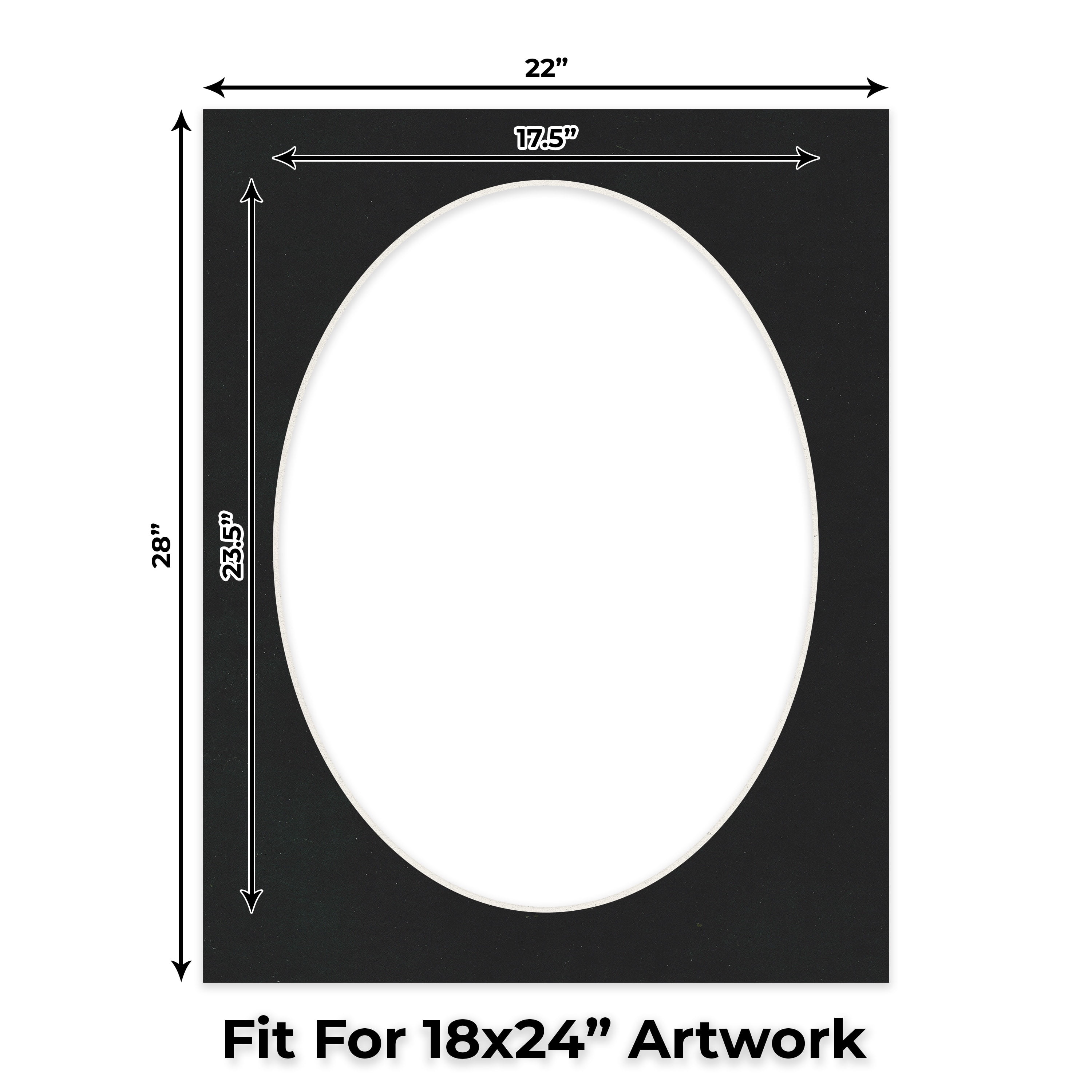 Black Suede Picture Frame Mat for 22x28 Frames - Oval Opening for 18x24 Photos - 25 Mats