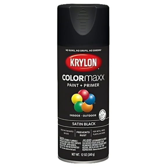 12 oz Krylon K05557007 Black COLORmaxx Paint & Primer Spray Paint, Satin Pack of 6