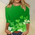 thumbnail image 3 of Yteetum 3/4 Length Sleeve Womens Tops Oversized Crewneck St Patricks Day Shamrocks Graphic Print T Shirt Womens Casual Plus Size Round Neck Loose Irish Festivities Three Quarter Sleeve Shirt, 3 of 6