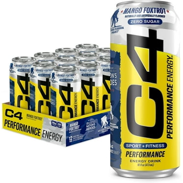 C4 Energy Carbonated Zero Sugar Energy Drink, Pre Workout Drink   Beta Alanine, Mango Foxtrot, 16 Fluid Ounce Cans (Pack of 12)