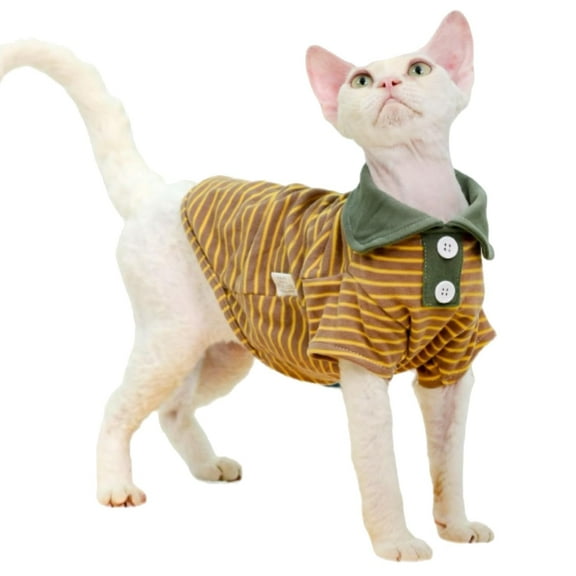 ZZ Sphynx Cat Clothes, Cat Polo Shirts for Cats Only, Breathable Cat Daily Wear Clothes for Devon Rex Cats Summer, Hairless Cat Sweater with Sleeves, Kitten Vest Pajamas Jumpsuit for All Season