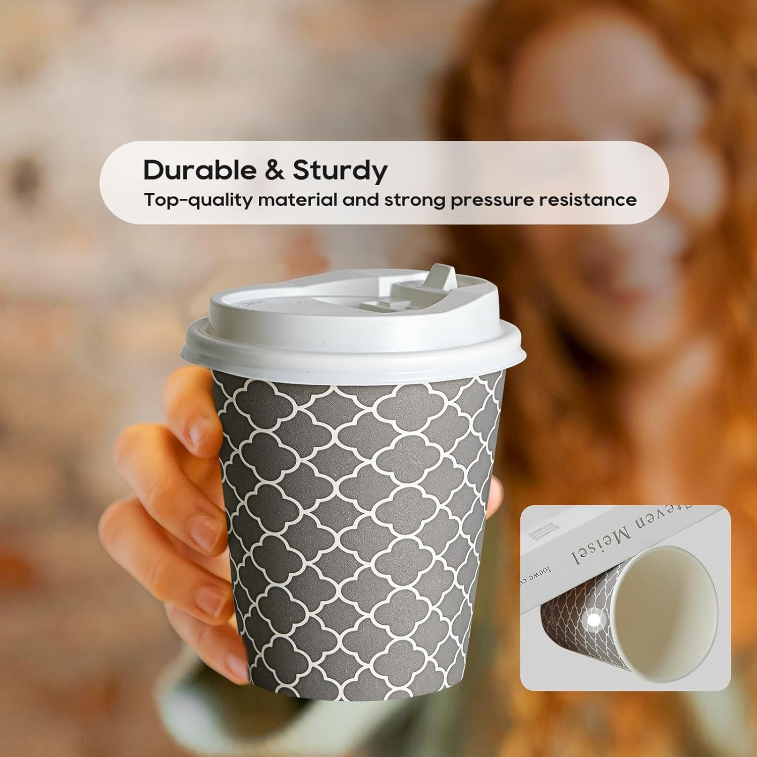 Disposable coffee cup with lid, suitable for beverage, espresso, and tea cups, suitable for use in cafes, offices, and homes