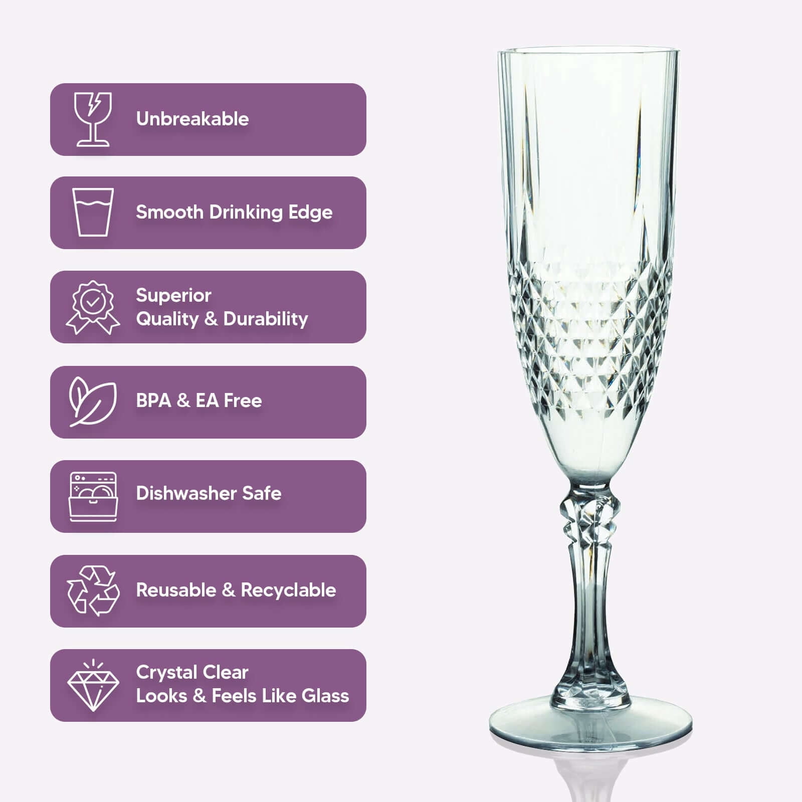 Efavormart 6-Pack Champagne Glasses, 8oz Shatterproof Plastic Crystal Cut Toast Flutes, Black for Party Celebration Wedding