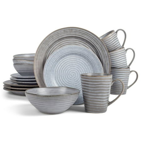 

Elanze Designs Modern Chic Ribbed Ceramic Stoneware Dinnerware 16 Piece Set - Service for 4 Slate Grey