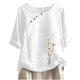 thumbnail image 1 of Blusas de Manga Corta para las Mujeres Impresas Cuello Redondo Camiseta Casual, Blusa de Algodón de Imitación para las Mujeres, 1 of 4