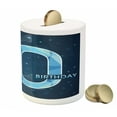 thumbnail image 3 of 70th Birthday Piggy Bank, Stars Space Theme with Geometrical Design 70 Years Old Party, Ceramic Coin Bank Money Box for Cash Saving, 3.6" X 3.2", Dark Blue and Sky Blue, by Ambesonne, 3 of 4