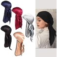 thumbnail image 3 of Durag 5 piezas - Durags de seda para hombres y mujeres, sedoso 360 grados Wave Bandana Pirate Cap, Satin Durag Cap Head Bandanas Turban Hair Headwraps con extra largo,11 Feliz Sencillez, 3 of 5