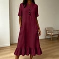 thumbnail image 6 of Ynynloco Women's Summer Cotton Linen Half Sleeves Button Down Casual Loose Ruffle Midi Dress with Pockets, 6 of 8