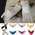 thumbnail image 5 of Yesbay 1 Pair Retro Satin Bride Gloves Faux Pearls Decor Pleated Cuffs Solid Color Vintage Wedding Gloves, 5 of 6