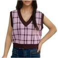 thumbnail image 2 of Amidoa Women's Sweaters V-Neck Sleeveless Pink Crop Cute Plaid Summer Sweater Vests Womens Cardigan Sweaters Free Size, 2 of 5