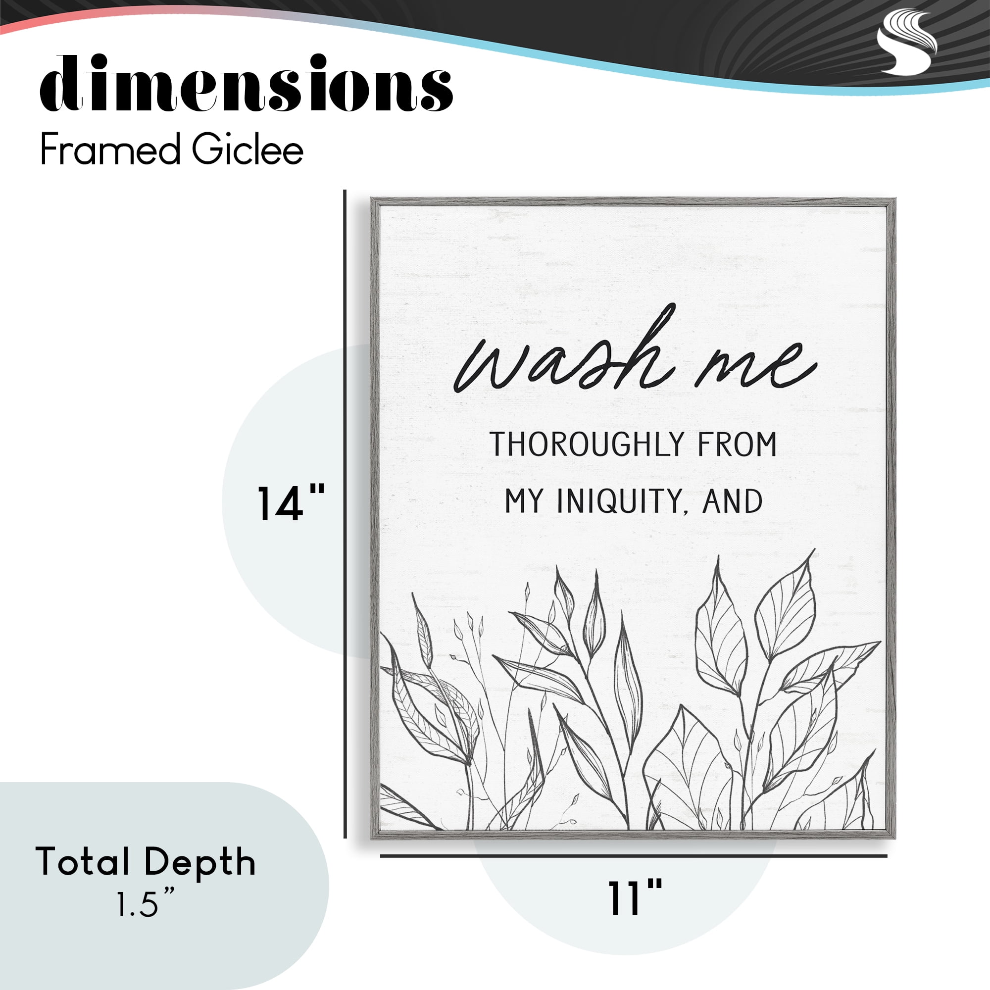 Wash Me Thoroughly Scripture Gray Framed Giclee Art, design by Lettered and Lined