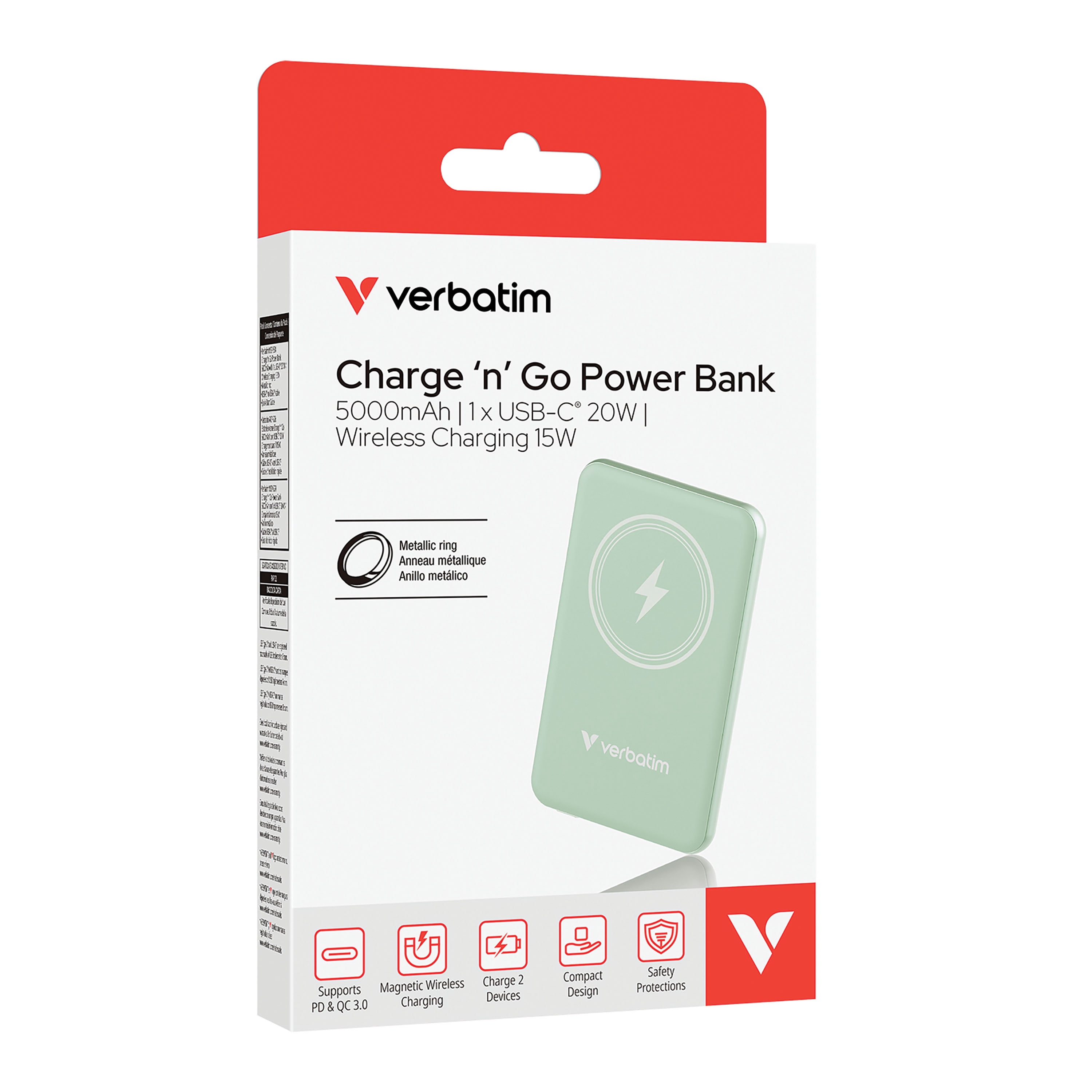 Verbatim Charge 'n' Go Magnetic Wireless Power Bank 5000 mAh - Green