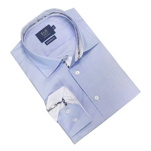 Elie Balleh Blue Solid Pin Dots Men's Shirt Dress Casual Button Down Shirt