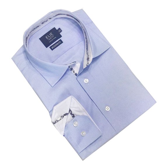 Elie Balleh Blue Solid Pin Dots Men's Shirt Dress Casual Button Down Shirt