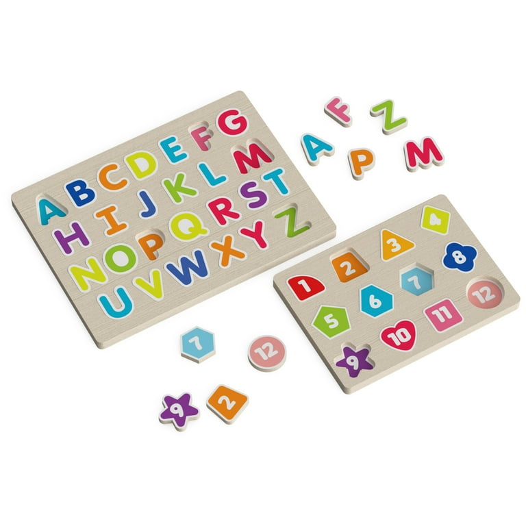 Learn ABCs and 123s Chunky Wood Puzzle, for Families and Kids Ages