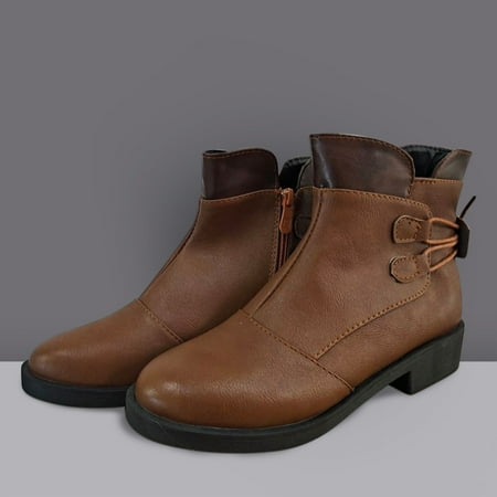 

Christmas Leisure Women Solid Color Square Heels Zipper Round Toe Short Booties Round Toe Shoes