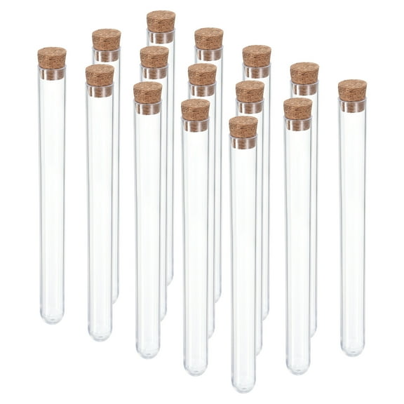 Uxcell 13ml Plastic Test Tubes with Cork Stoppers, 15Pcs 150x15mm Tubes Lab Use, Clear