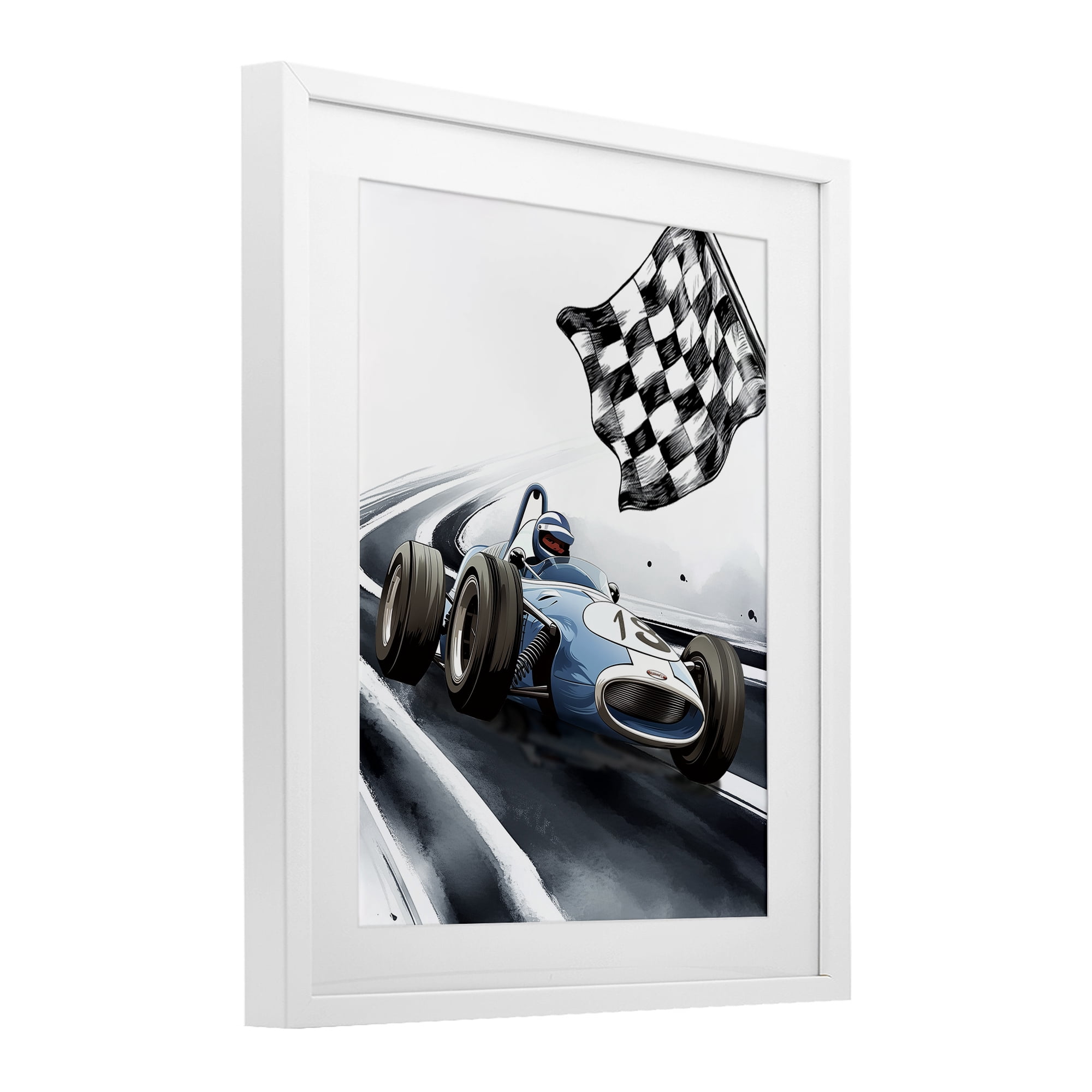 Stupell Industries Dynamic Racecar Driving White Framed Print Under Glass, design by Christine Simpson Art
