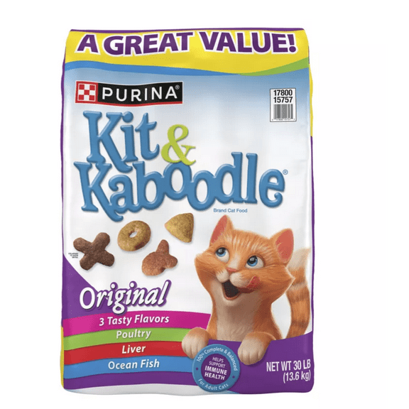 Kit & Kaboodle Purina Adult Indoor/Outdoor Original Poultry, Liver and Ocean Fish Formula Dry Cat Food 30 lb