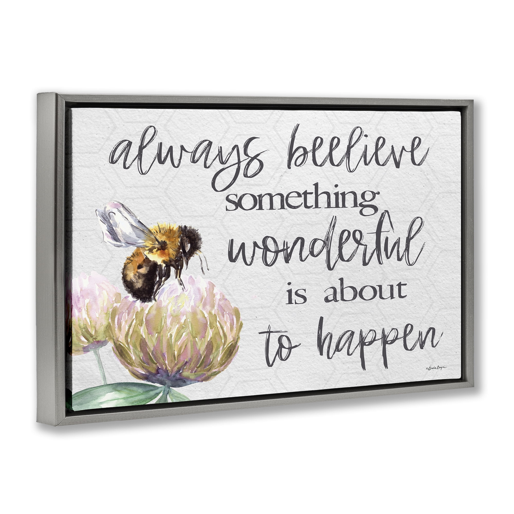 Stupell Industries Always Believe Something Wonderful Gray Framed Floater Canvas Wall Art, design by Susie Boyer