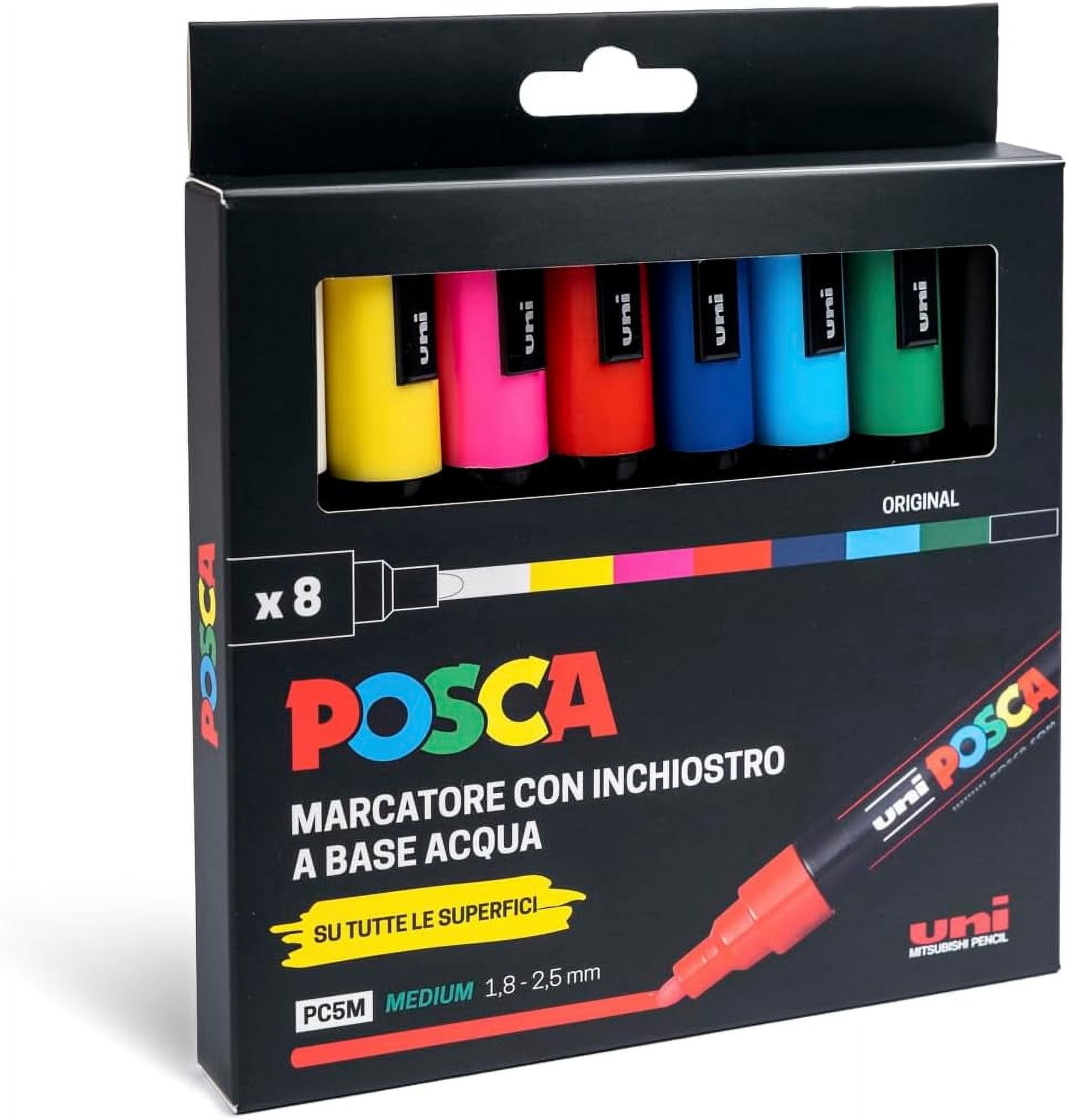 POSCA - Uniposca Set con Pennarelli Acrilici Punta Tonda 1.8 - 2.5 mm, Colori per Tessuti, Legn