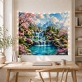 thumbnail image 5 of Waterfall with Cherry Blossoms and Mountains, Serene Watercolor for Nature Lovers, Scenic Landscape Artwork, Housewarming Gift, Tapestry Wall Hanging for Bedroom and Living Room, 5 of 7