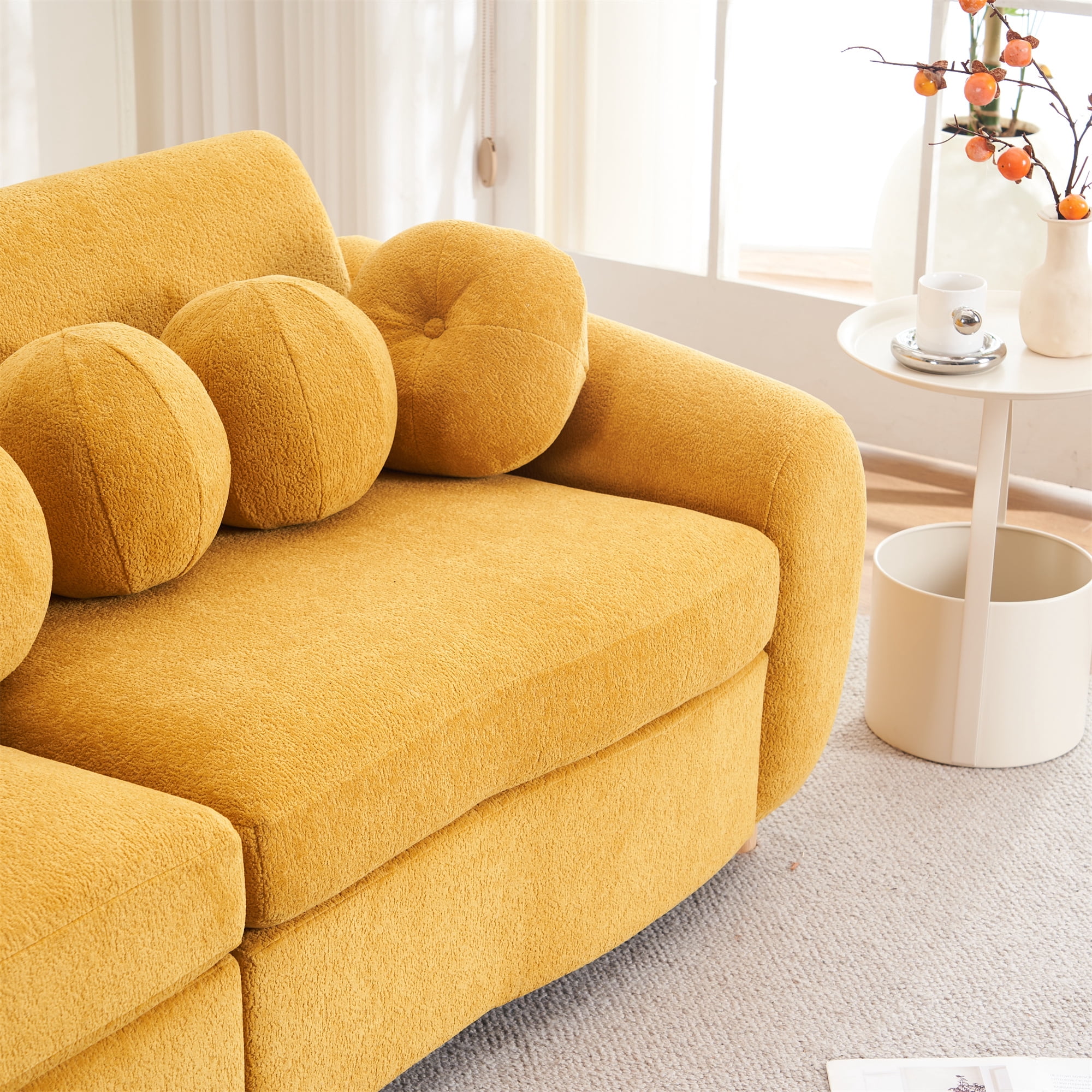Aukfa 85" Modern Comfy Sofa, Upholstered Deep Seat Couch for Living Room, 5 Pillows, Chenille, Yellow