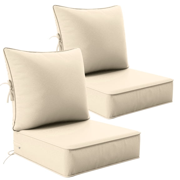Pakunoda 2 Set of Outdoor Deep Seat Cushion with Backrest, 24" x 24" x 6.5" Waterproof Resistant Patio Chair Replacement Cushion for Sofa Couch, Cream