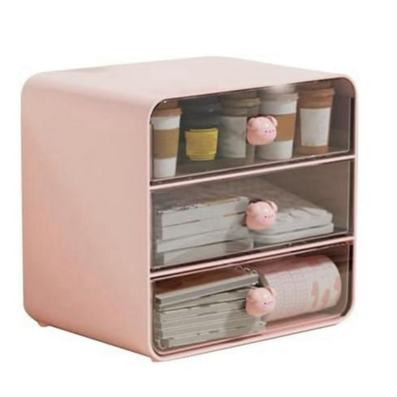 3 Tiers Makeup Organizer Holder Cosmetic Storage Box, Bathroom Countertop Organizer, Desk with Drawers Pink-A