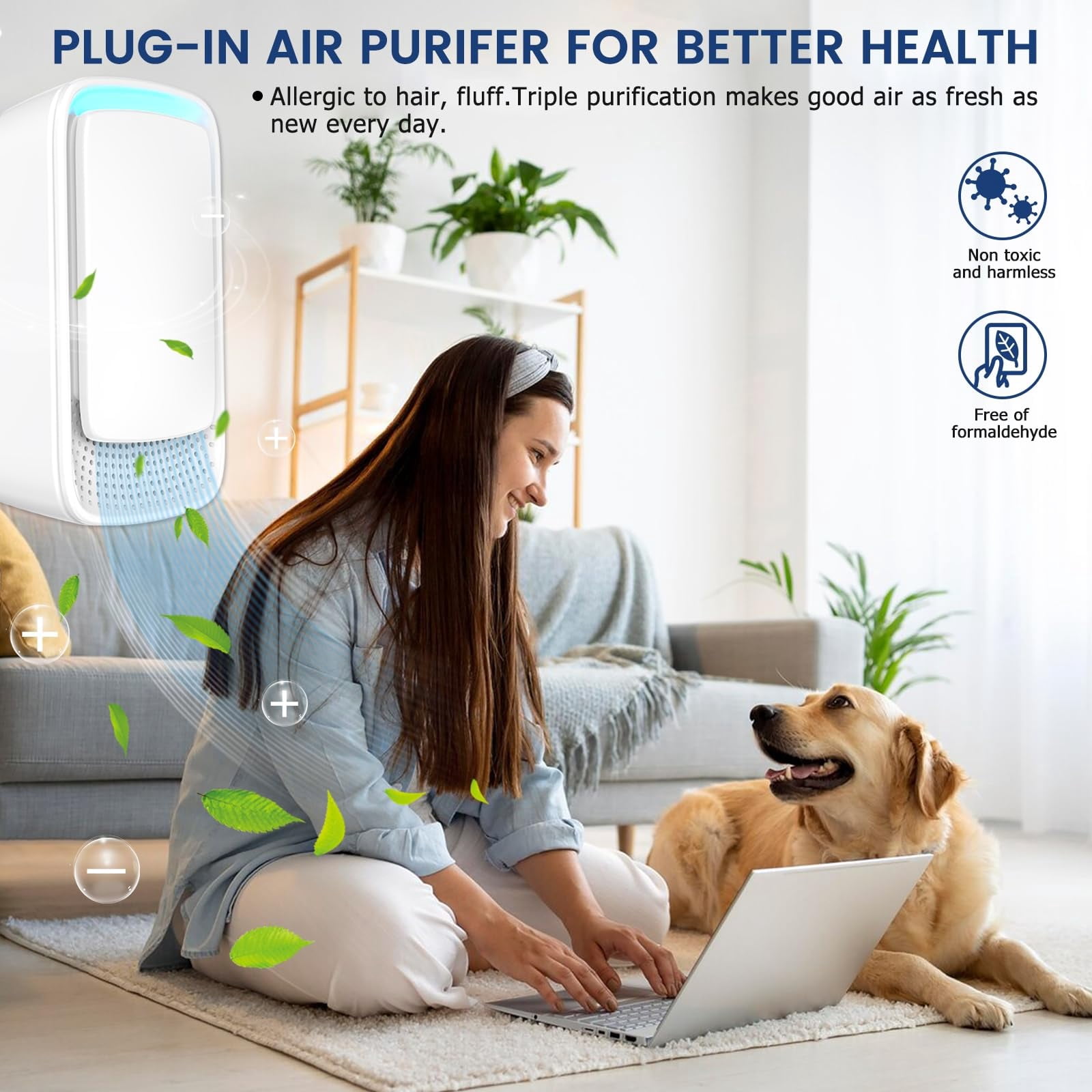 Plug-in Air Purifier for Home, Ozone-Free Mini Odor Eliminator for Bedroom and Pet Area, Quiet Smoke and Dust Remover, [4/6/8] Pack, White