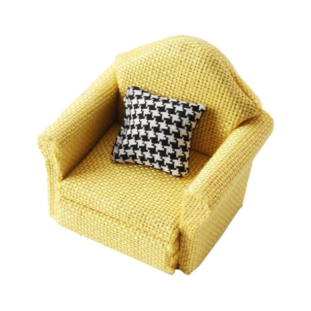Modelo de sofá en miniatura, sillón de tela, accesorio DIY decorativo con almohada amarillo