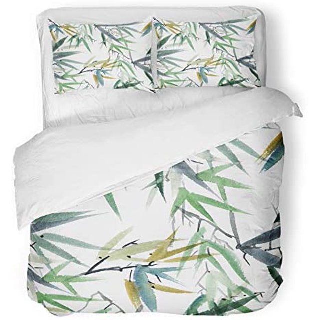 ABPHQTO Juego de ropa de cama de 3 piezas Acuarela y tinta de bambú en estilo Sumi EU Sin Pintura tradicional oriental Funda nórdica con 2 fundas de almohada