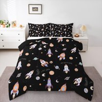 Homewish Cartoon Planet 3-Piece Full Size Comforter Sets For Children Teens,Universe Galaxy Bedding Comforter Set,Starry Sky Lightweight Bedding Sets,Luxury Bedroom Decor,Reversible