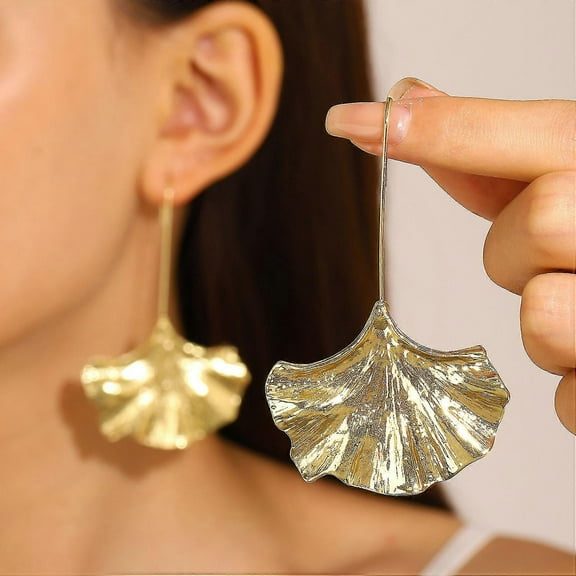 Long Ginkgo Leaf Alloy Texture Leaf Earrings Unique Personality Fashion Internet Celebrity Ear Hook Earrings For Women Couple Jewelry Valentine's Day