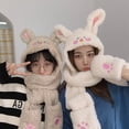 thumbnail image 6 of XINYTEC Sweet Rabbit/ Bear Hoodies Scarf Mitten Plush Hat Scarf Gloves Gifts for Friend, 6 of 19