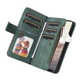 thumbnail image 4 of Zipper Wallet Case for Google Pixel 6 Pro Large Capacity Card Slots Holder Magnetic Clasp Cover, Luxury PU Leather Anti-Shock Flip Folio Case with Kickstand Wrist Strap Handbag Protective Case,Green, 4 of 7